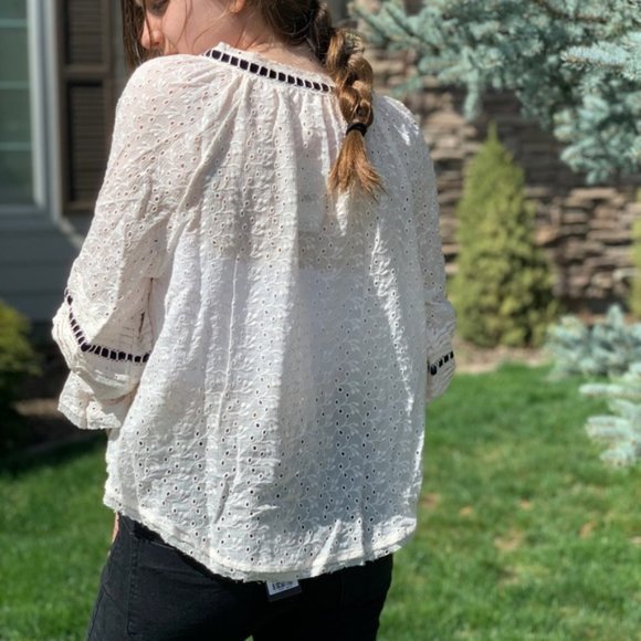 Free People Darcy Eyelet Blouse Ivory - Picture 5 of 8